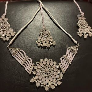 Intricate Pink and Silver Floral Choker Necklace